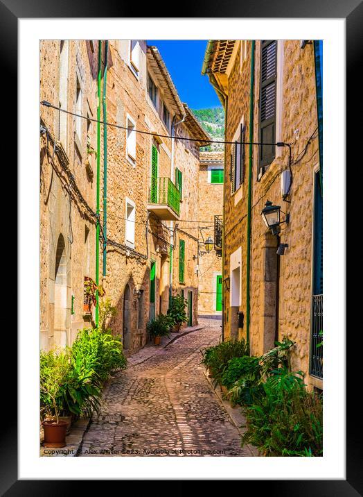 idyllic mediterranean street, Village Framed Mounted Print by Alex Winter