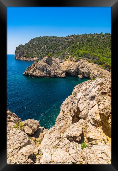 Rocky coastline cliffs, Spain Framed Print by Alex Winter