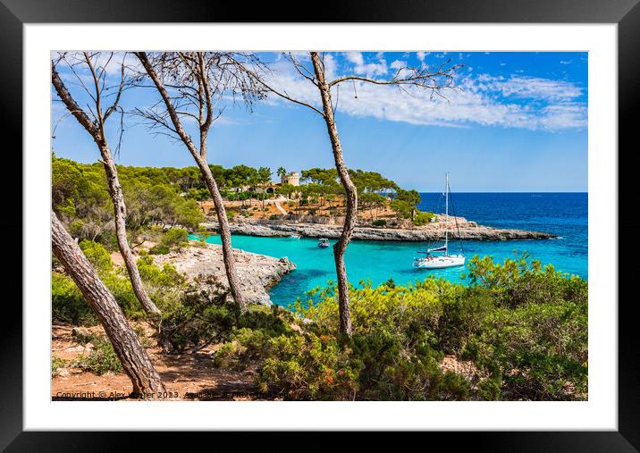 Bay with boats yacht at beautiful seaside on Majorca Spain, Balearic Islands Framed Mounted Print by Alex Winter