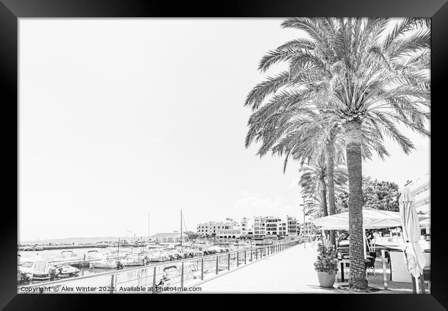 Promenade of port in Cala Bona on Mallorca island, Framed Print by Alex Winter