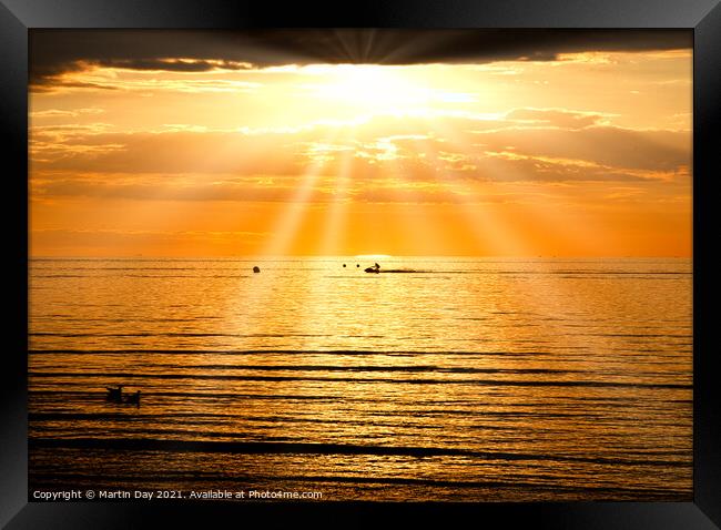 Jet Skiing at Sunset, The Wash, Hunstanton Framed Print by Martin Day