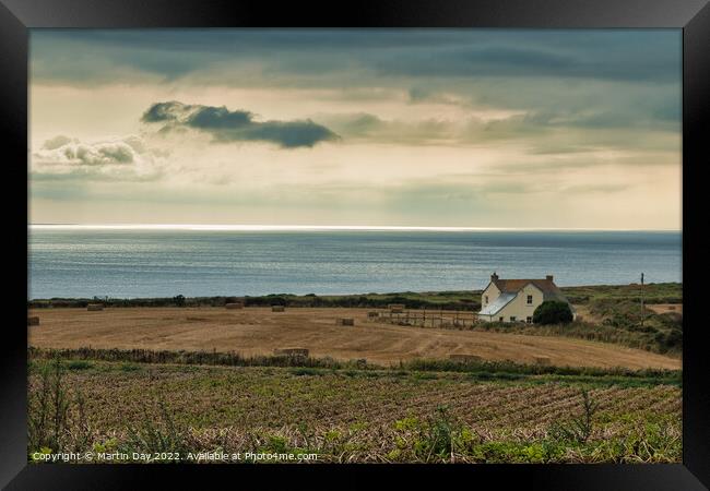 Majestic Cornish Cottage Overlooking a Scenic Hori Framed Print by Martin Day