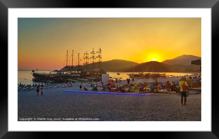 Sunset at Oludeniz beach in Turkey Framed Mounted Print by Martin Day