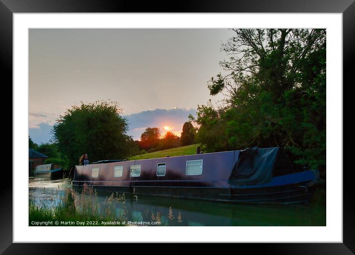 Narrowboat at Sunset Framed Mounted Print by Martin Day