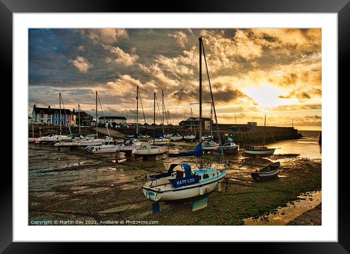Stormy Sunset over Aberaeron Harbour Framed Mounted Print by Martin Day