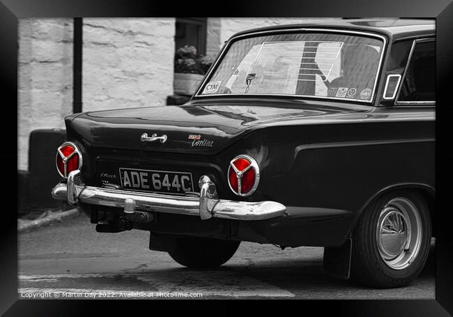 The Monochrome Beauty: A Classic Ford Cortina Framed Print by Martin Day