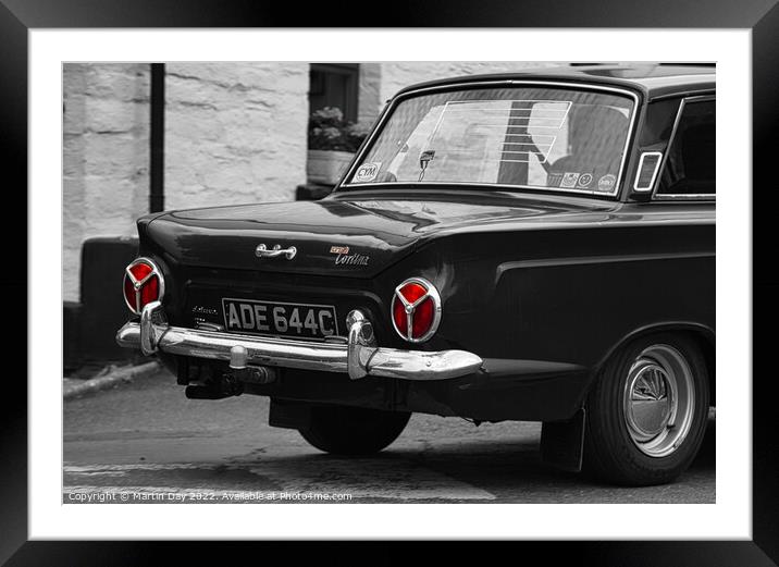 The Monochrome Beauty: A Classic Ford Cortina Framed Mounted Print by Martin Day