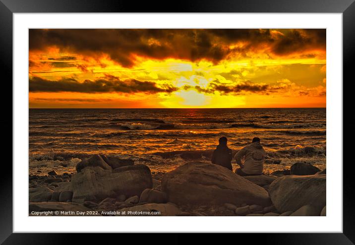 Watching the sun go down. Aberaeron Beach. Framed Mounted Print by Martin Day
