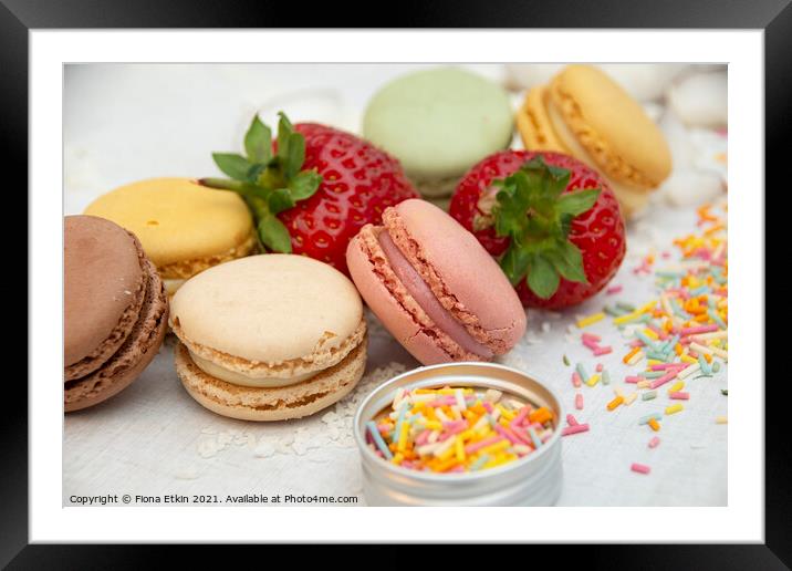 Macarons, Strawberries and sprinkles!  Framed Mounted Print by Fiona Etkin