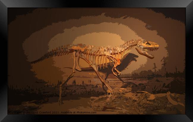 Dinosaur Dino T-Rex Sleleton, Prehistoric Geometric Art Framed Print by PAULINE Crawford