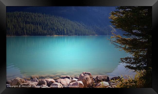 Blue Water of Lake Louise, Alberta Canada Framed Print by PAULINE Crawford