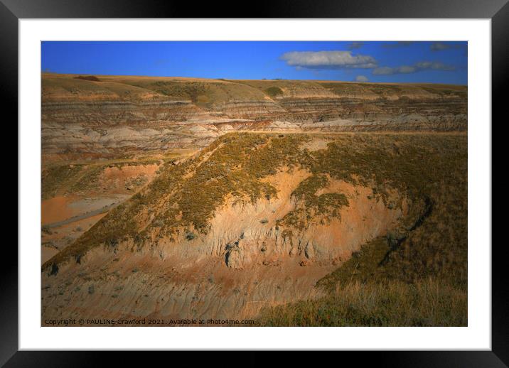 Drumheller Badlands Alberta Canada Desert Trees Hoodoos Sand Mountains Framed Mounted Print by PAULINE Crawford