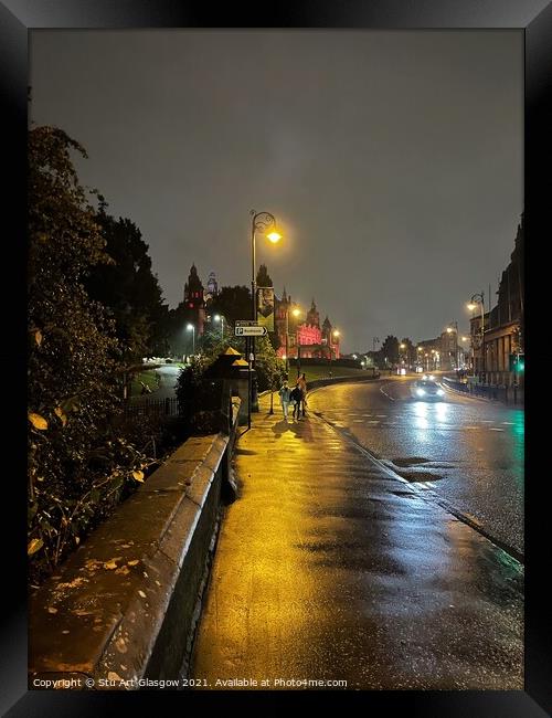 Rainy Night In Glasgow  Framed Print by Stu Art Glasgow