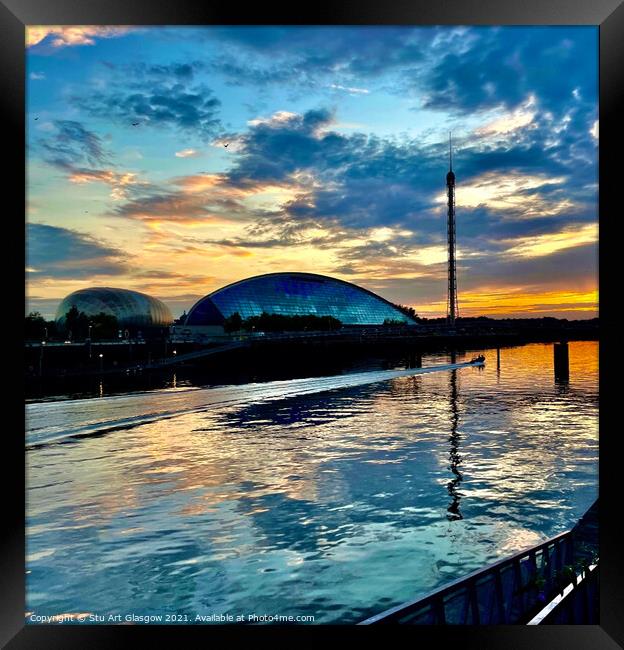 Sunset Over the River Clyde  Framed Print by Stu Art Glasgow