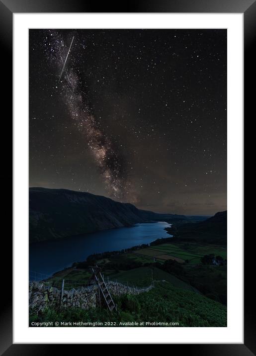 Milky Way over Wastwater and Perseid Meteor Framed Mounted Print by Mark Hetherington