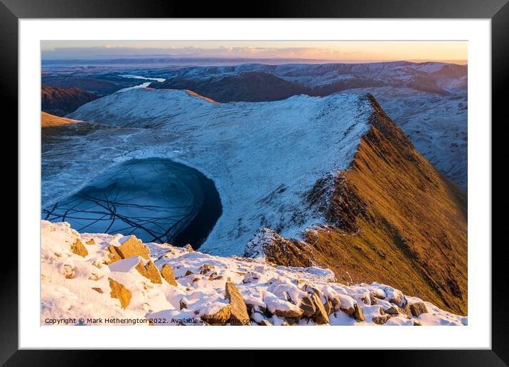 Striding Edge and Red Tarn, Helvellyn at Sunrise Framed Mounted Print by Mark Hetherington