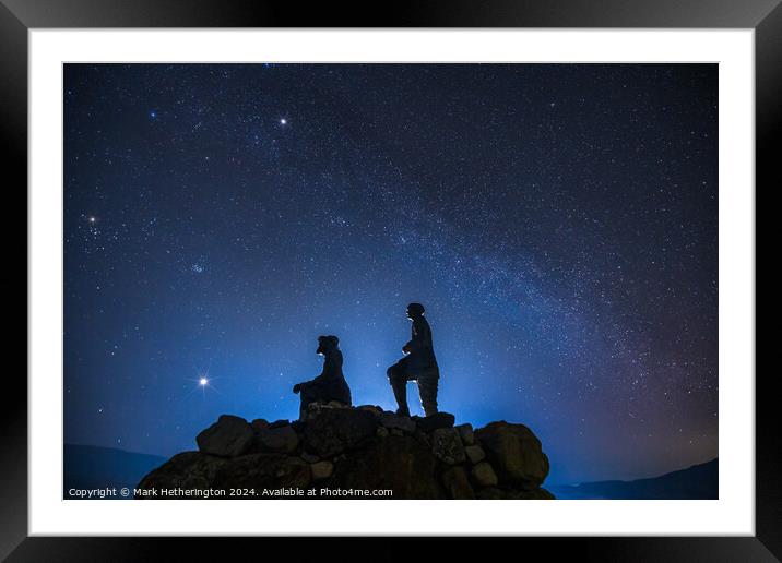 The Milky Way over the Collie and Mackenzie statue in Skye Framed Mounted Print by Mark Hetherington