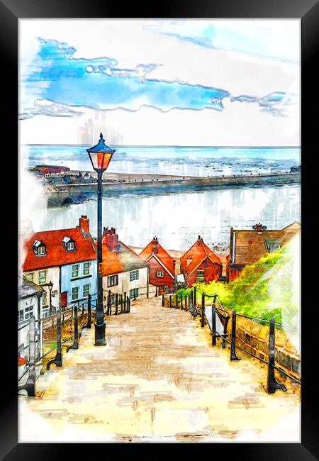 199 Steps Whitby - Sketch Framed Print by Picture Wizard