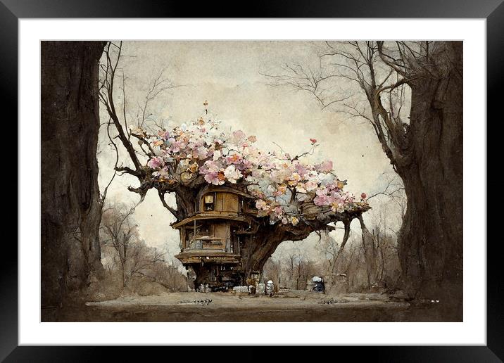 Cherry Blossom Tree House Framed Mounted Print by Picture Wizard