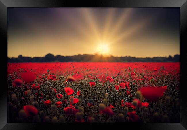 Poppy field sunset Framed Print by Picture Wizard