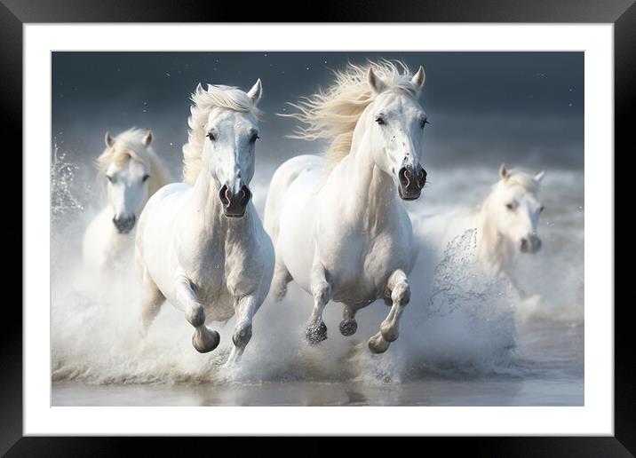 White Stallions Framed Mounted Print by Picture Wizard