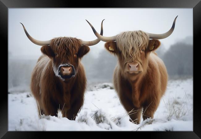 Highland Cows In The Snow 2 Framed Print by Picture Wizard
