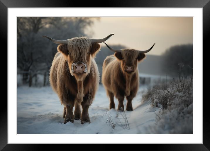 Highland Cows In The Snow 3 Framed Mounted Print by Picture Wizard