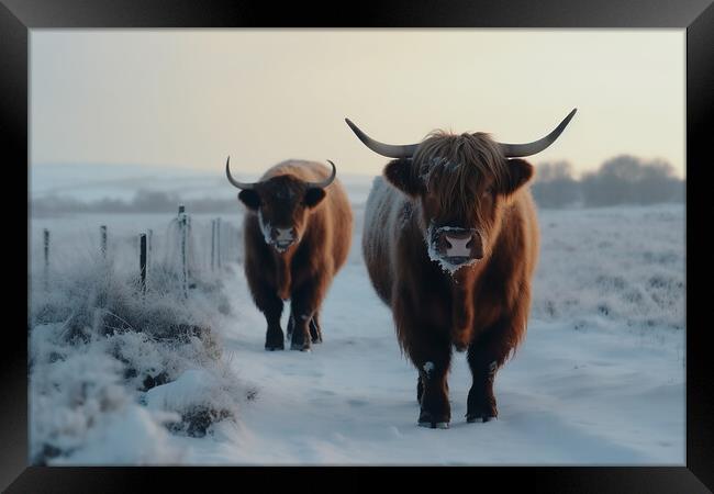 Highland Cows In The Snow 5 Framed Print by Picture Wizard