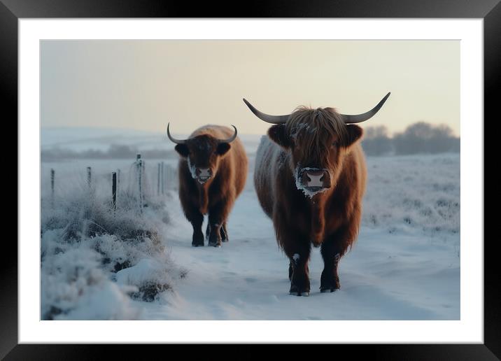 Highland Cows In The Snow 5 Framed Mounted Print by Picture Wizard