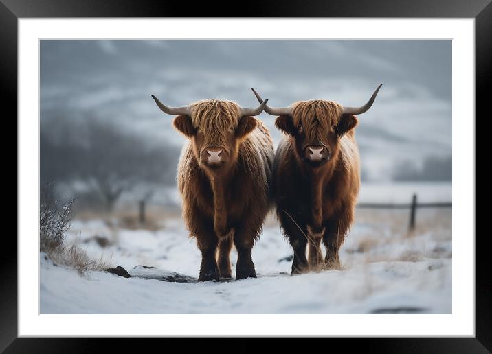 Highland Cows In The Snow 7 Framed Mounted Print by Picture Wizard