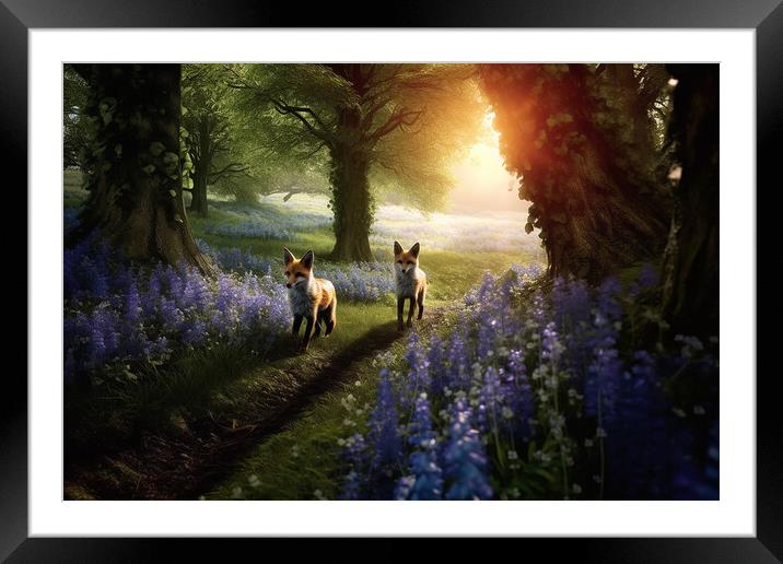 Foxes in the Bluebell Woods Framed Mounted Print by Picture Wizard