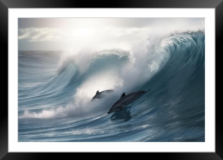 Dolphins On A Wave Framed Mounted Print by Picture Wizard
