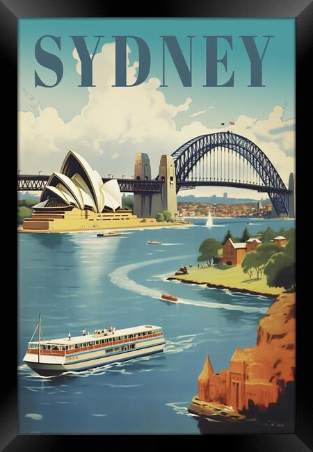 Sydney 1950s Travel Poster Framed Print by Picture Wizard