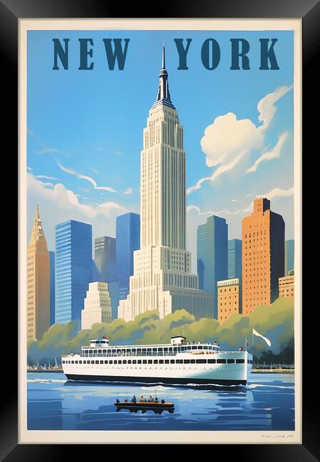 New York 1950s Travel Poster Framed Print by Picture Wizard