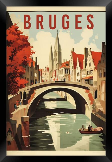 Bruges 1950s Travel Poster Framed Print by Picture Wizard