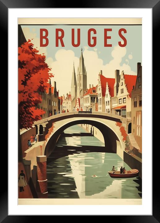 Bruges 1950s Travel Poster Framed Mounted Print by Picture Wizard