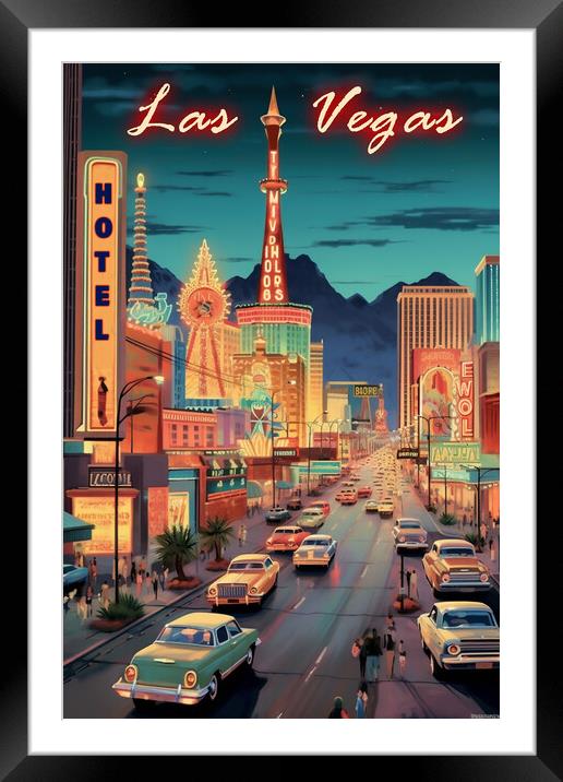 Las Vegas 1950s Travel Poster Framed Mounted Print by Picture Wizard