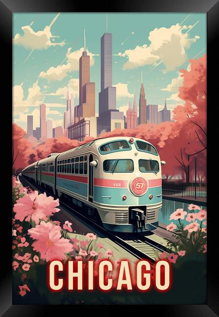 Chicago 1950s Travel Poster Framed Print by Picture Wizard