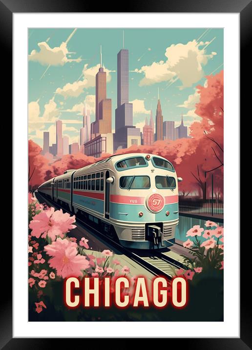 Chicago 1950s Travel Poster Framed Mounted Print by Picture Wizard