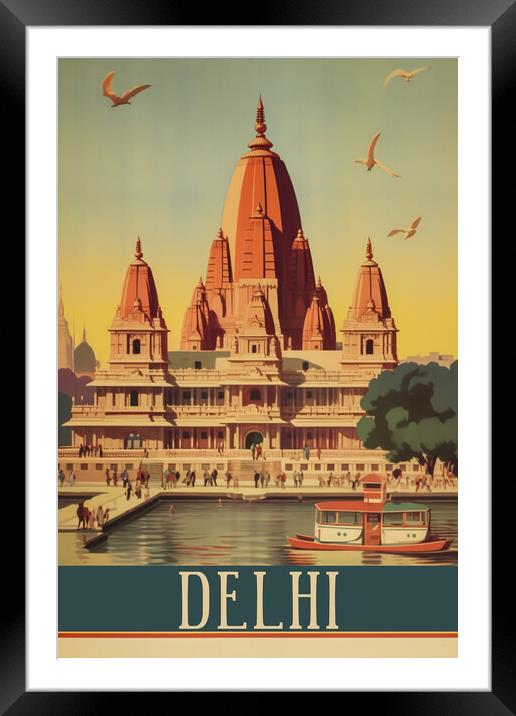 Delhi 1950s Travel Poster Framed Mounted Print by Picture Wizard