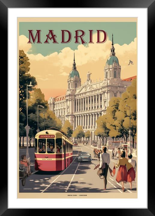 Madrid 1950s Travel Poster Framed Mounted Print by Picture Wizard