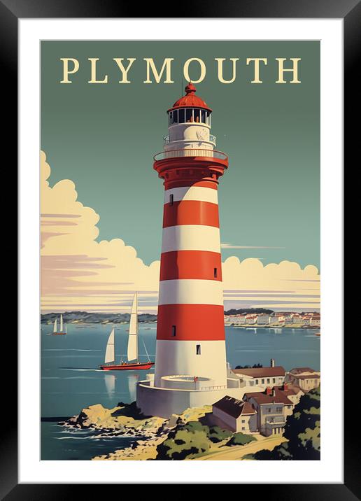 Plymouth 1950s Travel Poster Framed Mounted Print by Picture Wizard