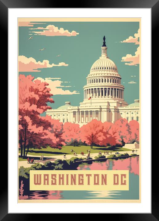 Washington DC 1950s Travel Poster Framed Mounted Print by Picture Wizard