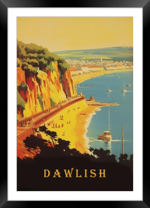 Brixham1950s Travel Poster Framed Mounted Print by Picture Wizard
