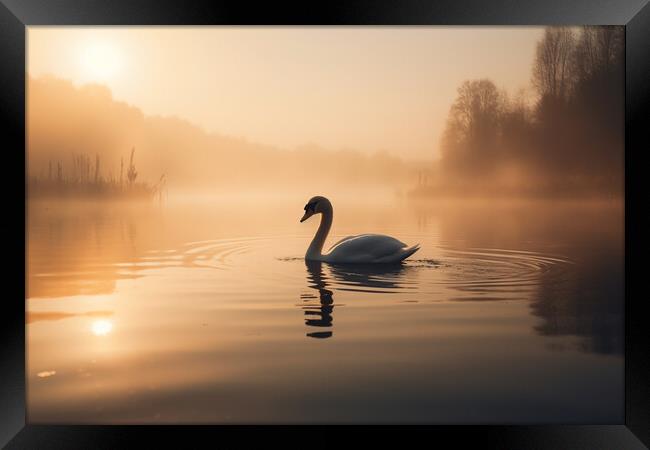Swan in the Mist Framed Print by Picture Wizard