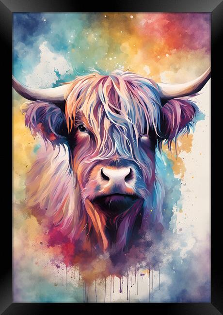 Highland Cow Ink Splatter portrait Framed Print by Picture Wizard