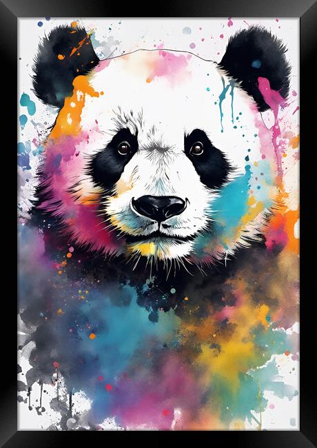 Panda Bear Ink Splatter Portrait Framed Print by Picture Wizard