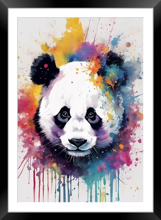 Panda Bear Ink Splatter Portrait Framed Mounted Print by Picture Wizard