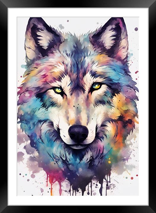 Wolf Ink Splatter Portrait Framed Mounted Print by Picture Wizard