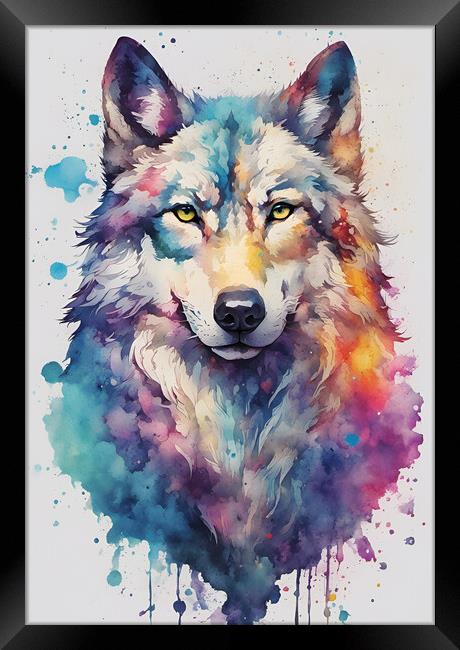 Wolf Ink Splatter Portrait Framed Print by Picture Wizard